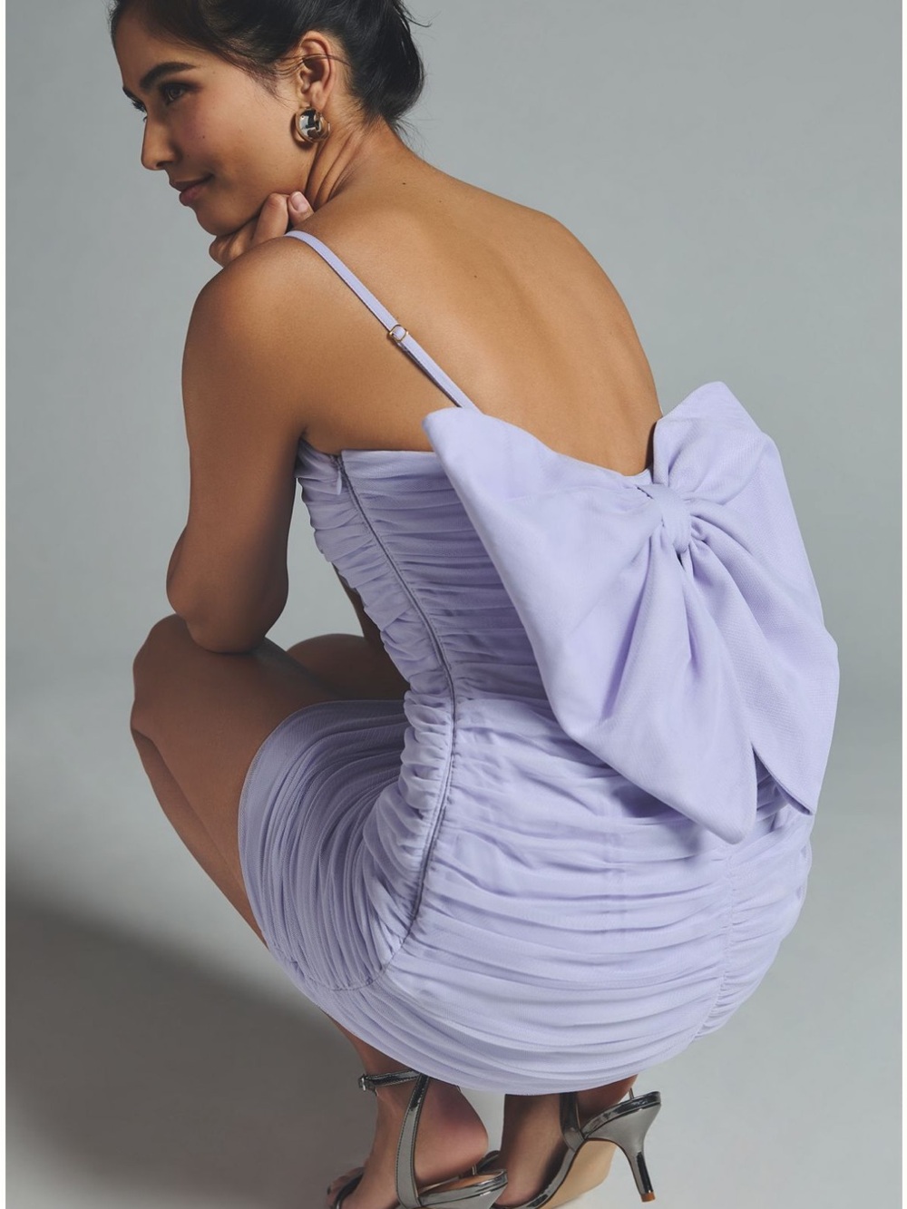 Hutch Lavender Ruched Bow Tulle Dress